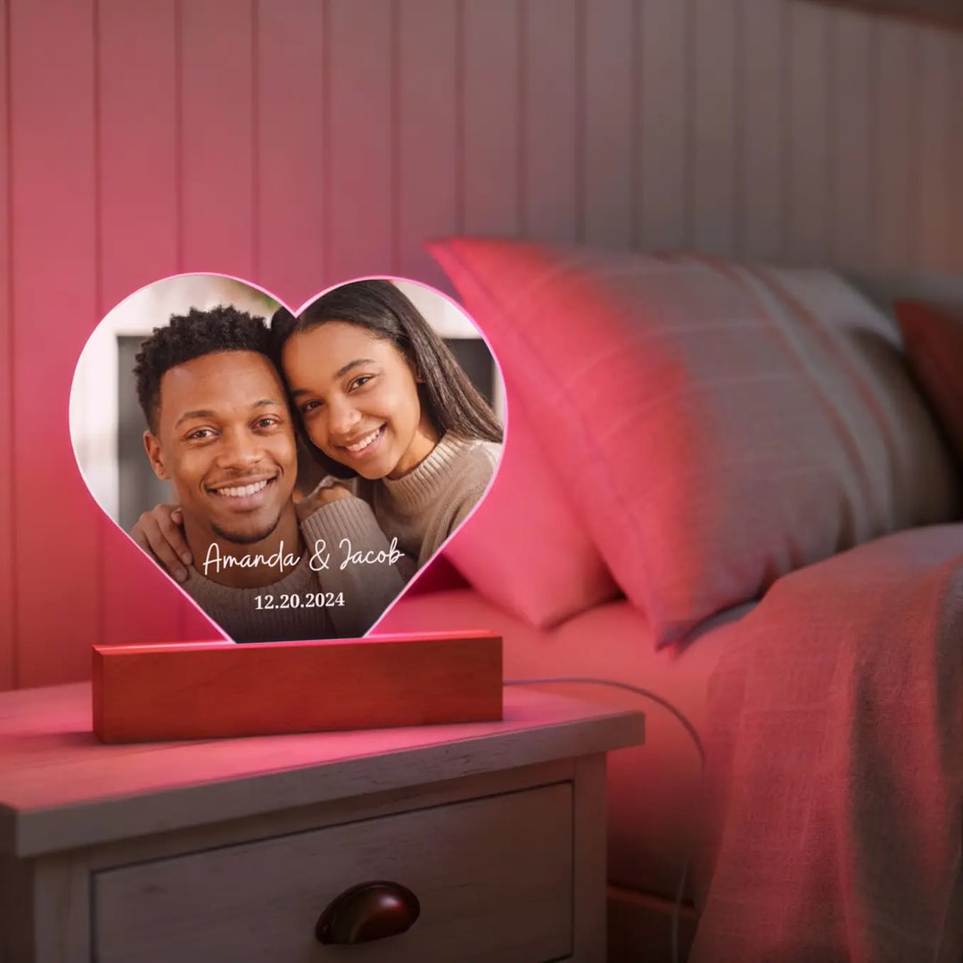 Personalized Heart Acrylic Light "Photo & Text" | Night Light, Décor, Glowlight
