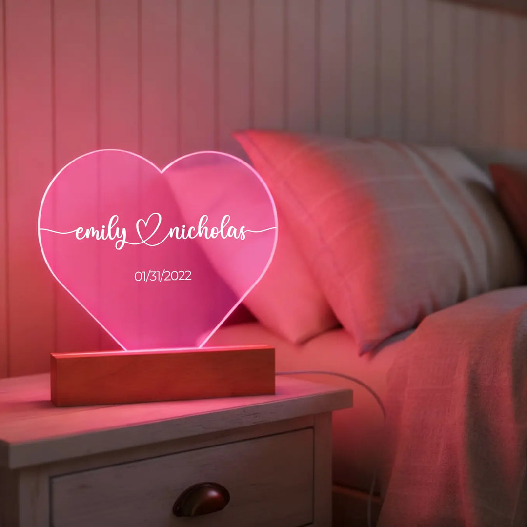 Personalized Heart Glowlight "Name & Date"