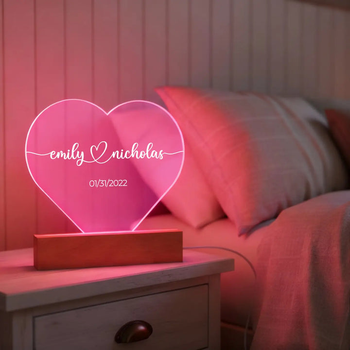 Personalized Heart Glowlight "Name & Date"
