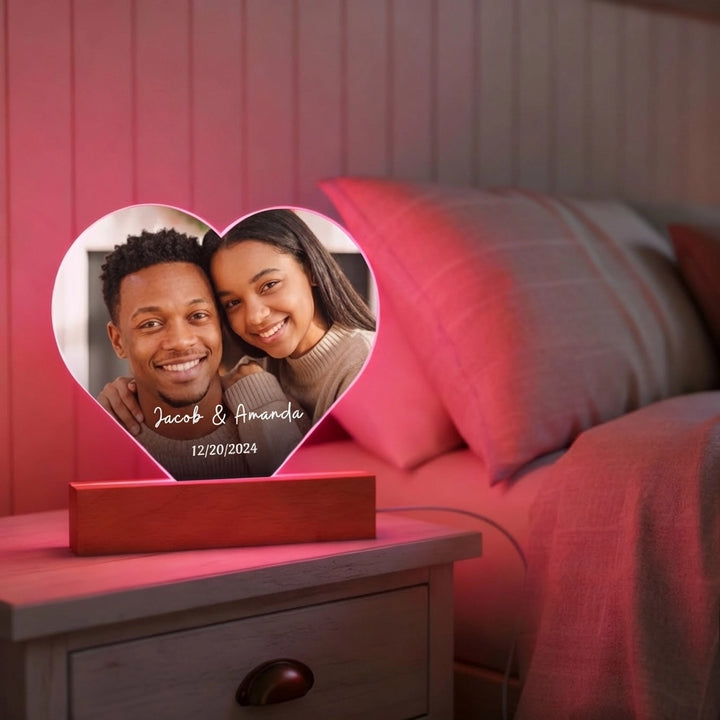 Personalized Heart Acrylic Light "Photo & Text" | Night Light