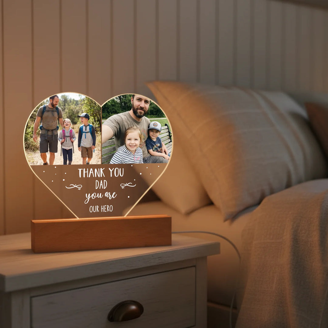 Personalized Heart Acrylic Light "Photos & Text" | Night Light, Deco Light, Glowlight | DAD