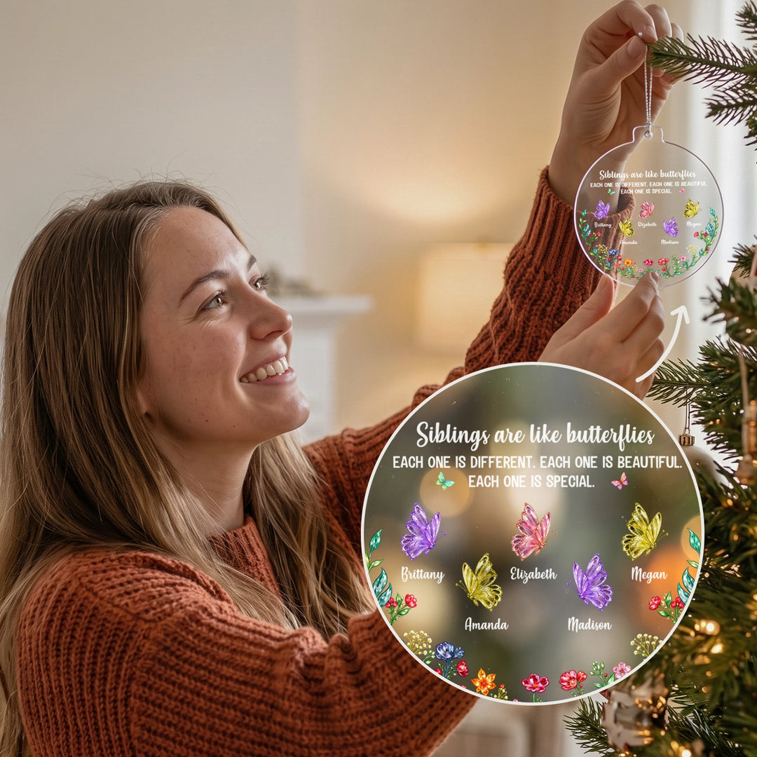 Personalized Christmas Tree Ornament "Sisters are like Butterflies"