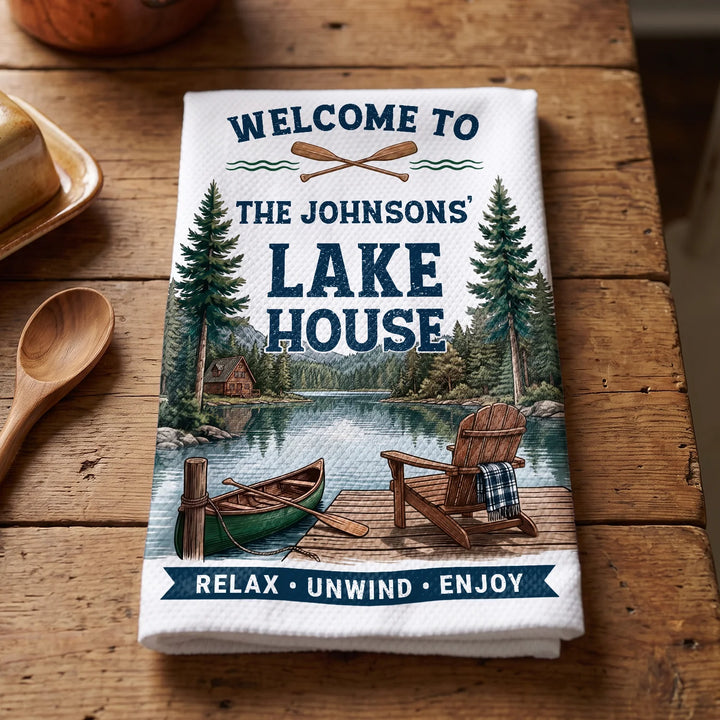 Personalized Kitchen Towel "Welcome to the Lake House"