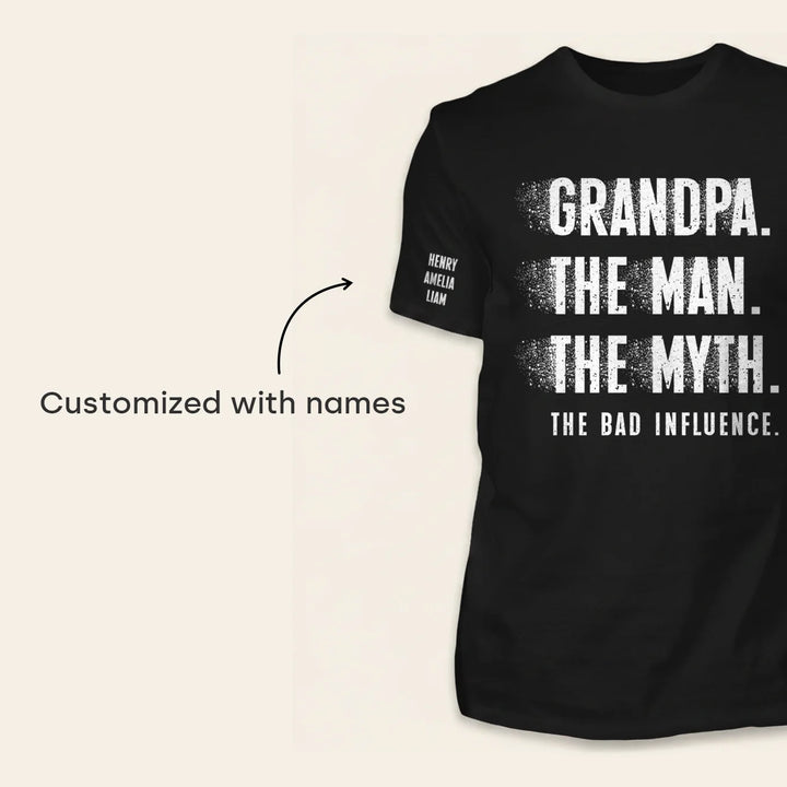 Personalized T‑Shirt "Bad Influence Grandpa" with Sleeve Print