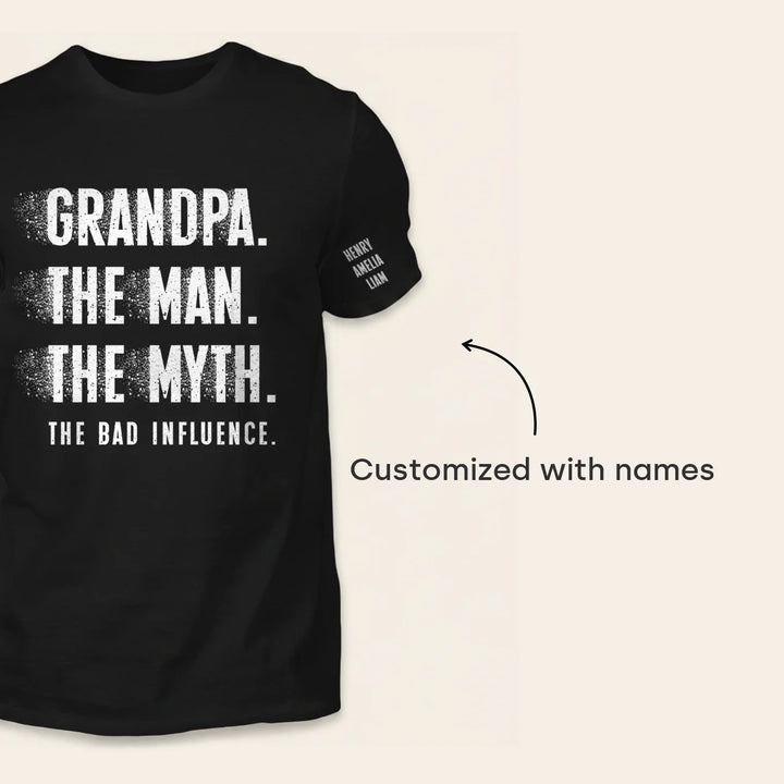 Personalized T‑Shirt "Bad Influence Grandpa" with Sleeve Print