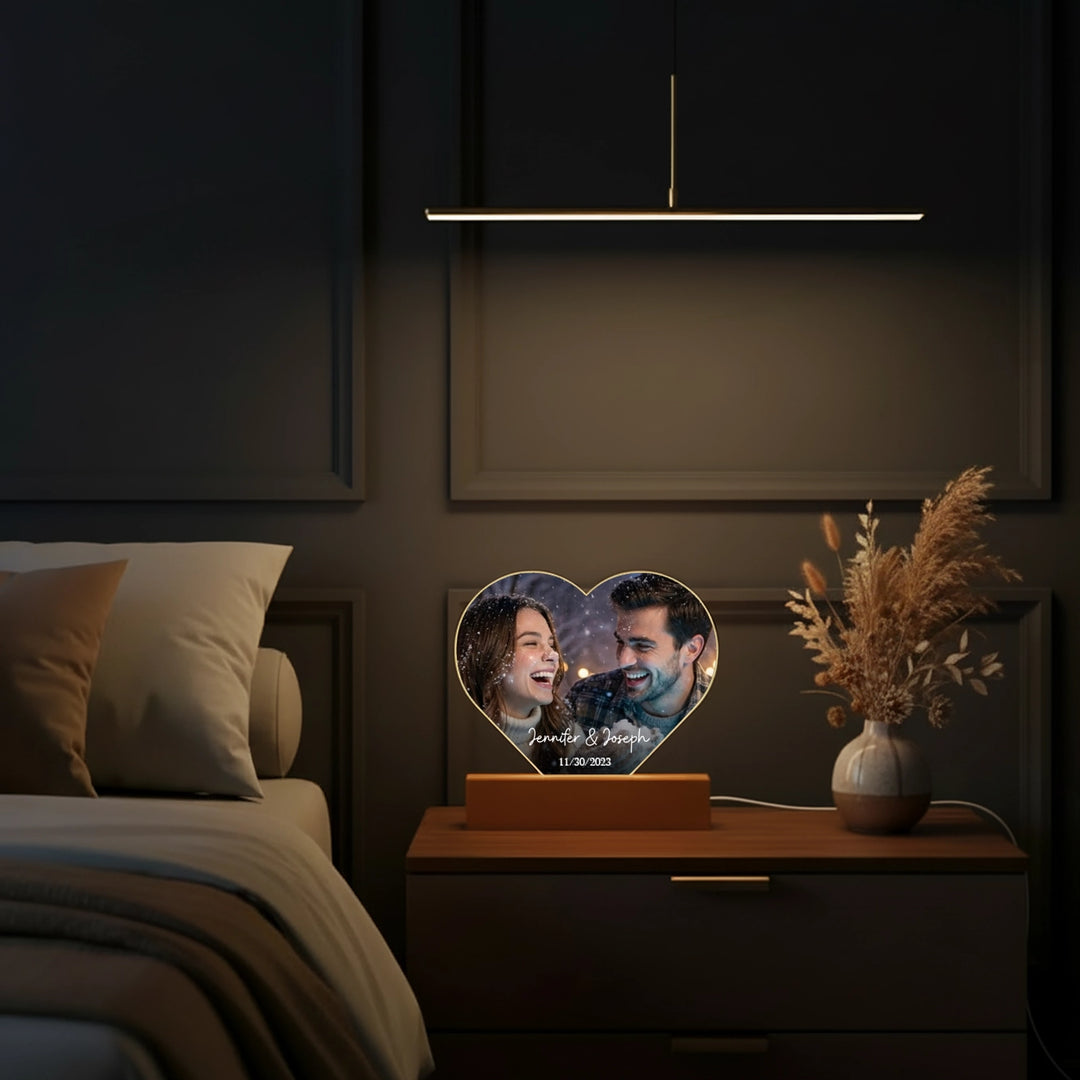Personalized Heart Acrylic Light "Photo & Text" | Night Light