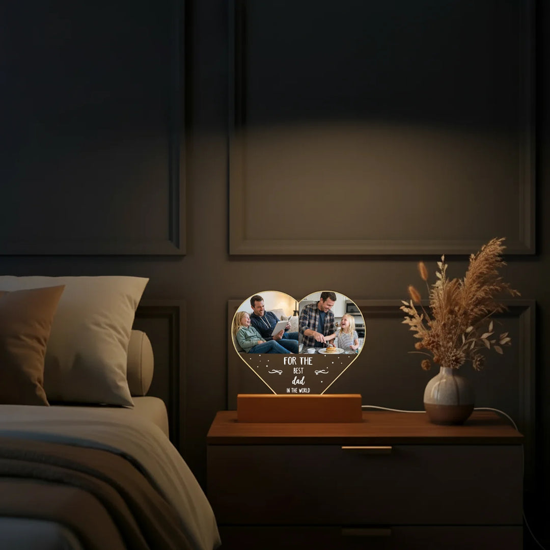 Personalized Heart Acrylic Light "Photos & Text" | Night Light, Deco Light, Glowlight | DAD