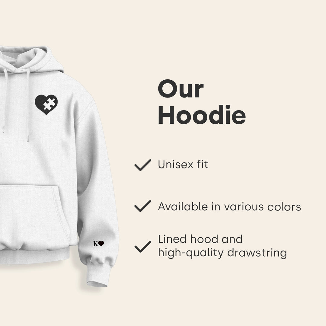 Hoodie infographic: unisex fit, available in various colors, lined hood and drawstring