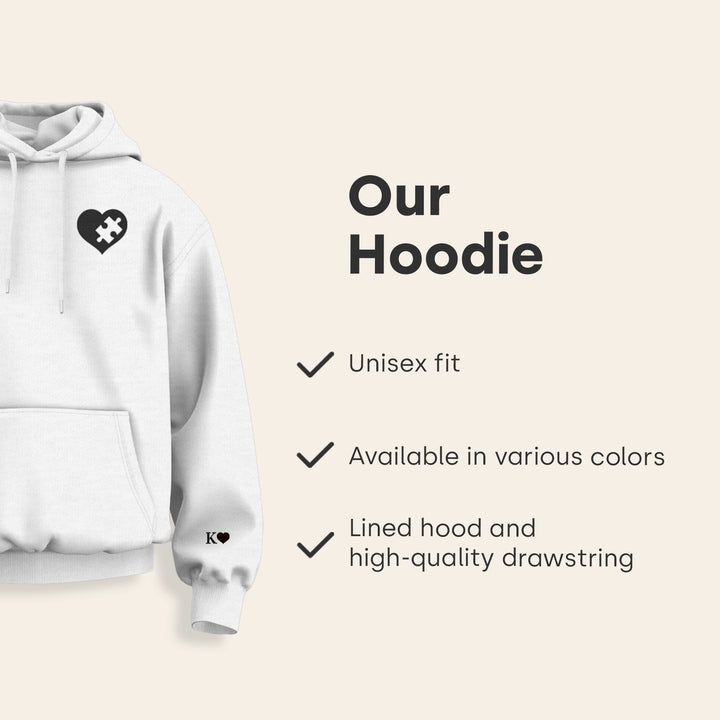 Hoodie infographic: unisex fit, available in various colors, lined hood and drawstring