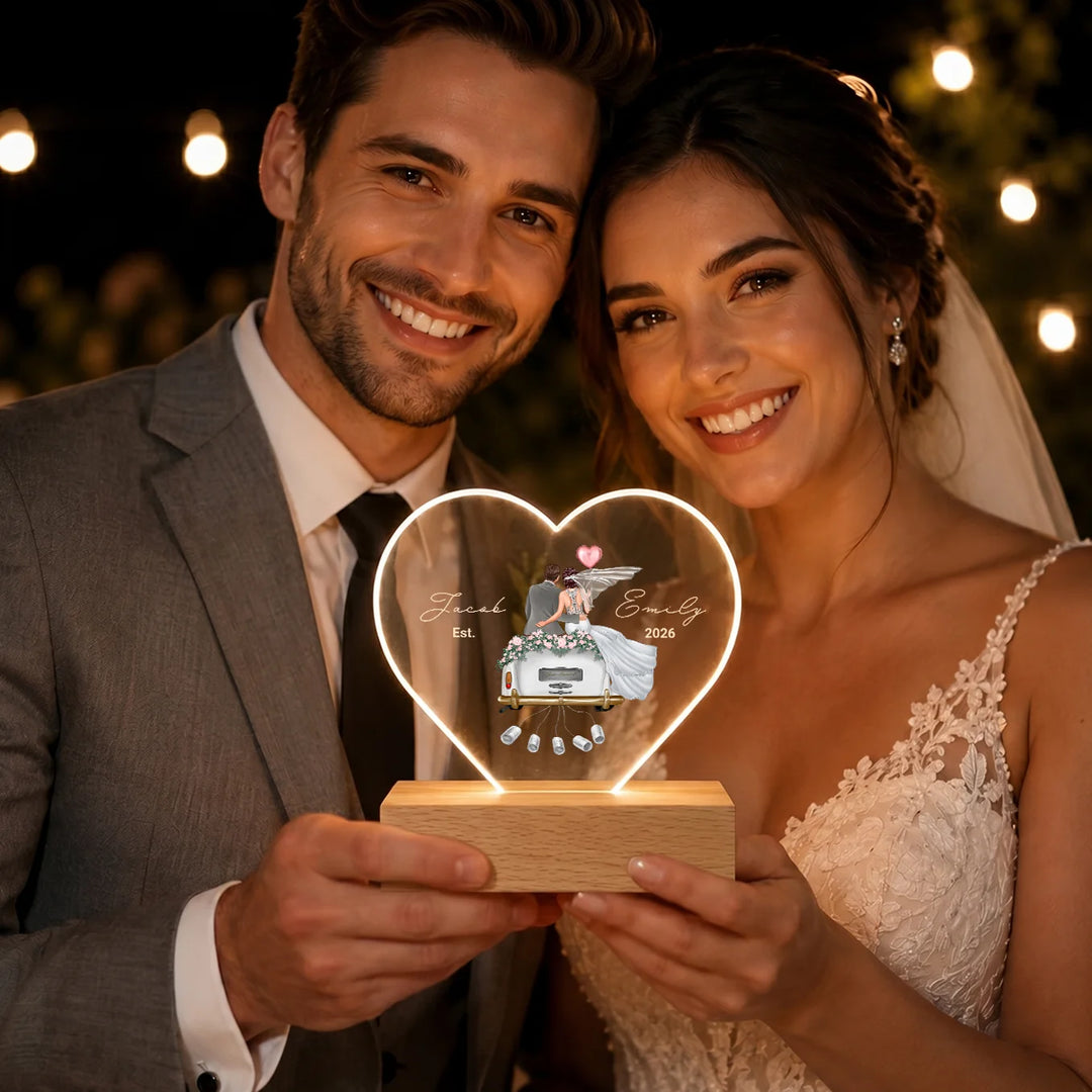 Personalized Heart Acrylic Light "Just Married" | Night Light, Decor Light, Glowlight