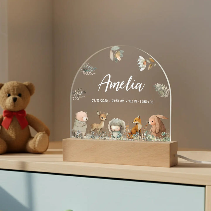 Personalized Night Light "Watercolor Forest Animals"
