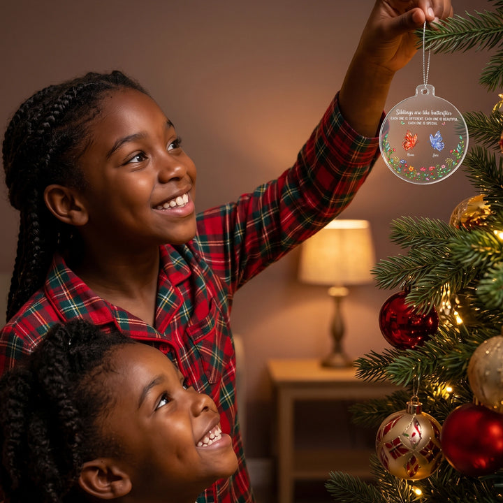 Personalized Christmas Tree Ornament "Sisters are like Butterflies"