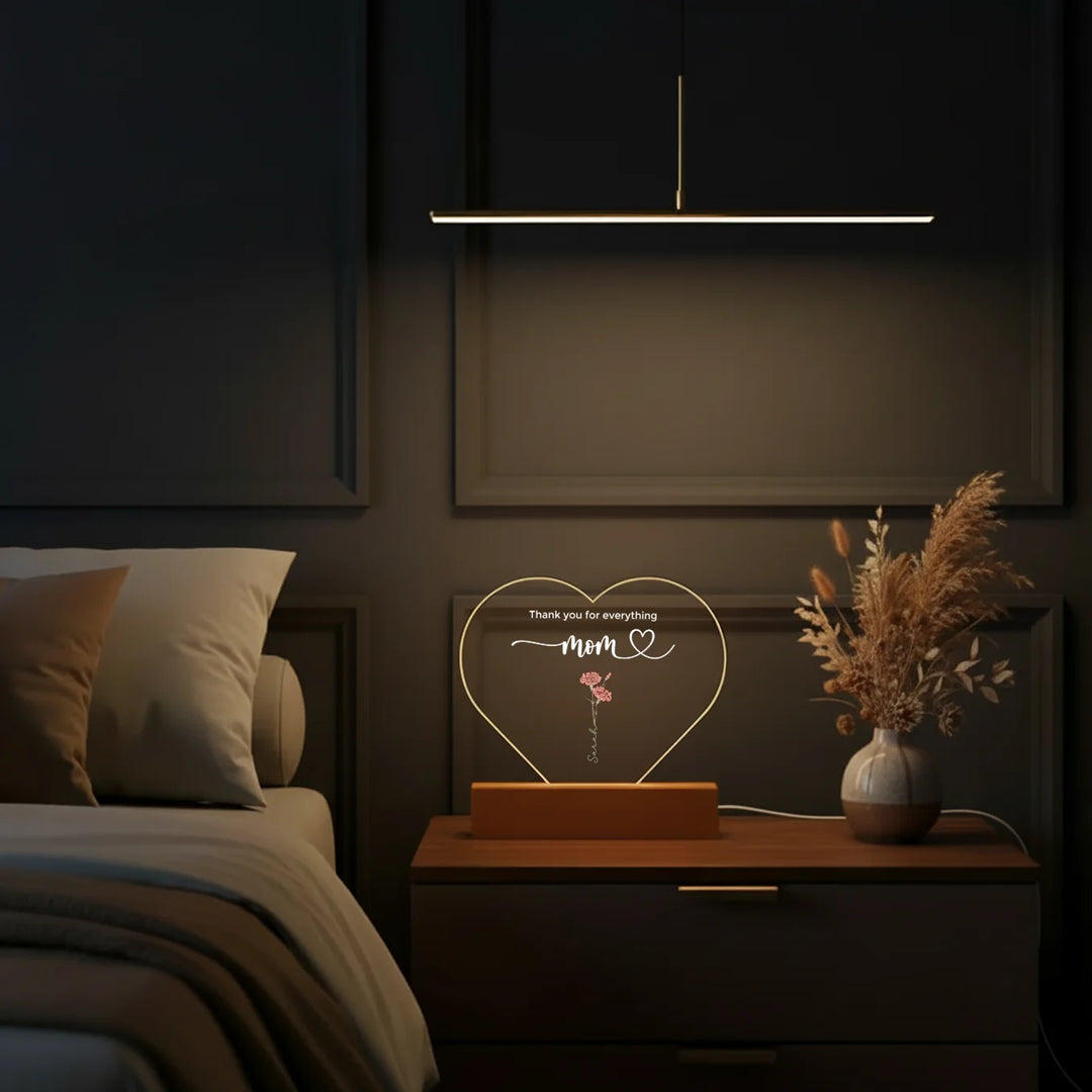 Personalized Heart-Shaped Acrylic Light "Flowers for Mom"