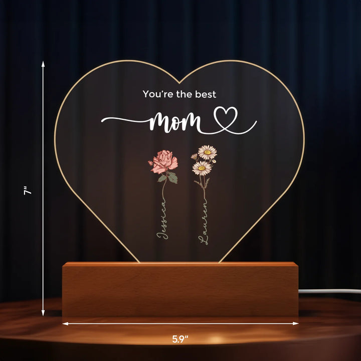 Personalized Heart-Shaped Acrylic Light "Flowers for Mom"