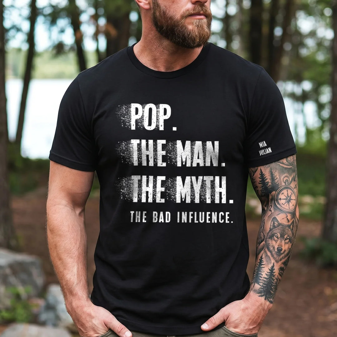 Personalized T‑Shirt "Bad Influence Grandpa" with Sleeve Print