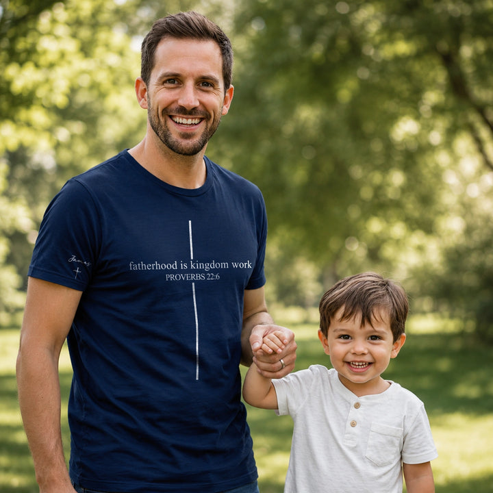 Personalized T-Shirt "Fatherhood is Kingdom Work" with Sleeve Print