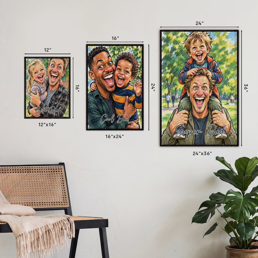 Personalized sketch poster for dad in three sizes: 12" x 16", 16" x 24" and 24" x 36"