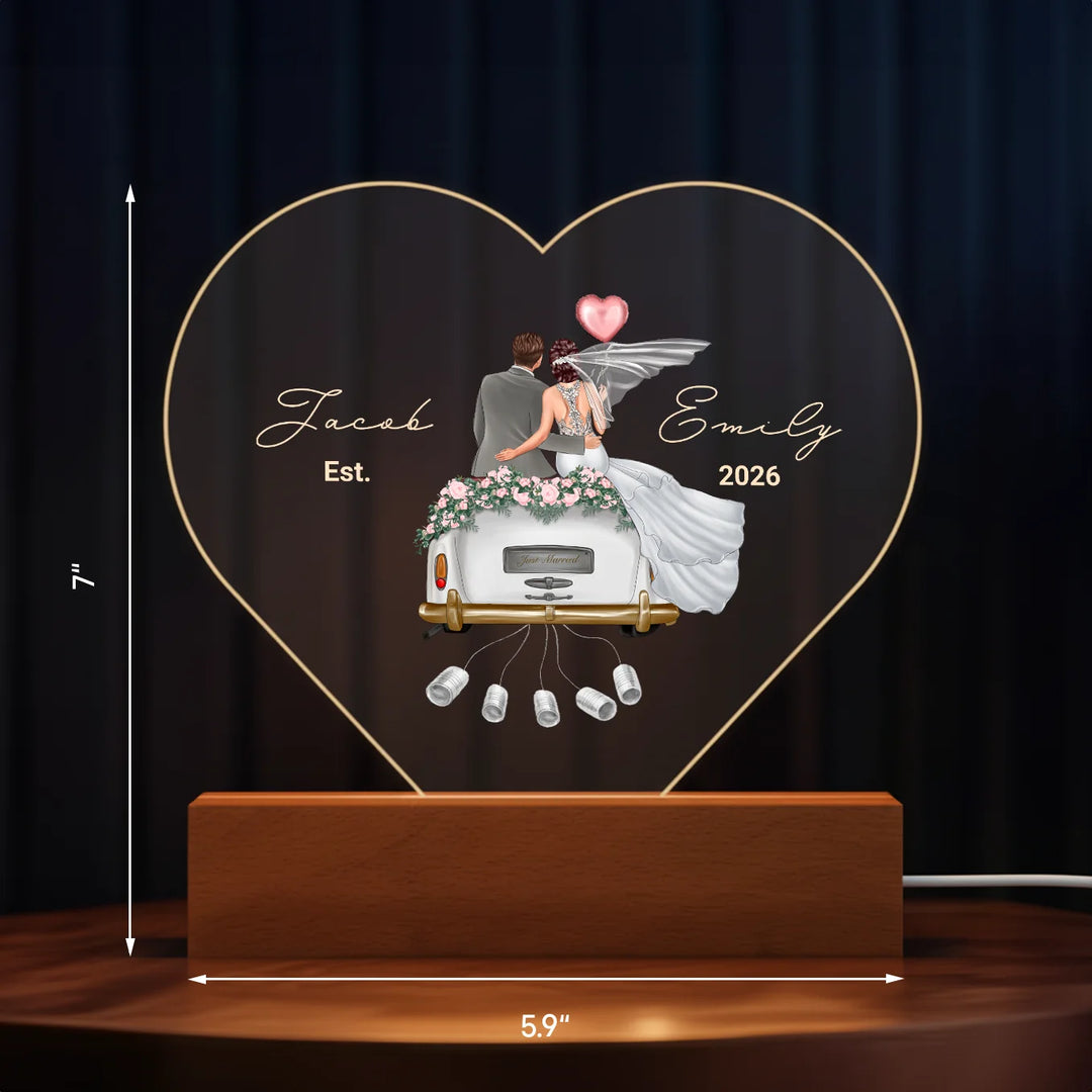 Personalized Heart Acrylic Light "Just Married" | Night Light, Decor Light, Glowlight