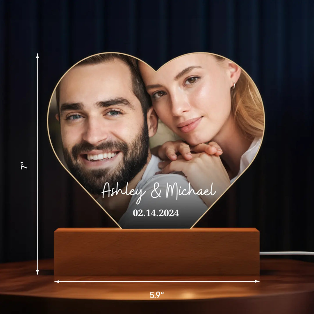 Personalized Heart Acrylic Light "Photo & Text" | Night Light, Décor, Glowlight
