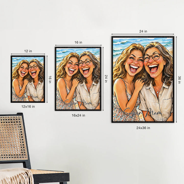 Personalized sketch poster for mom in three sizes: 12" x 16", 16" x 24" and 24" x 36"