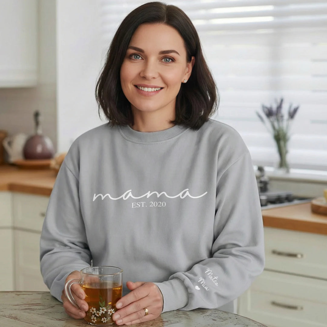 Personalized "Mama Cursive" Sweater with Sleeve Print