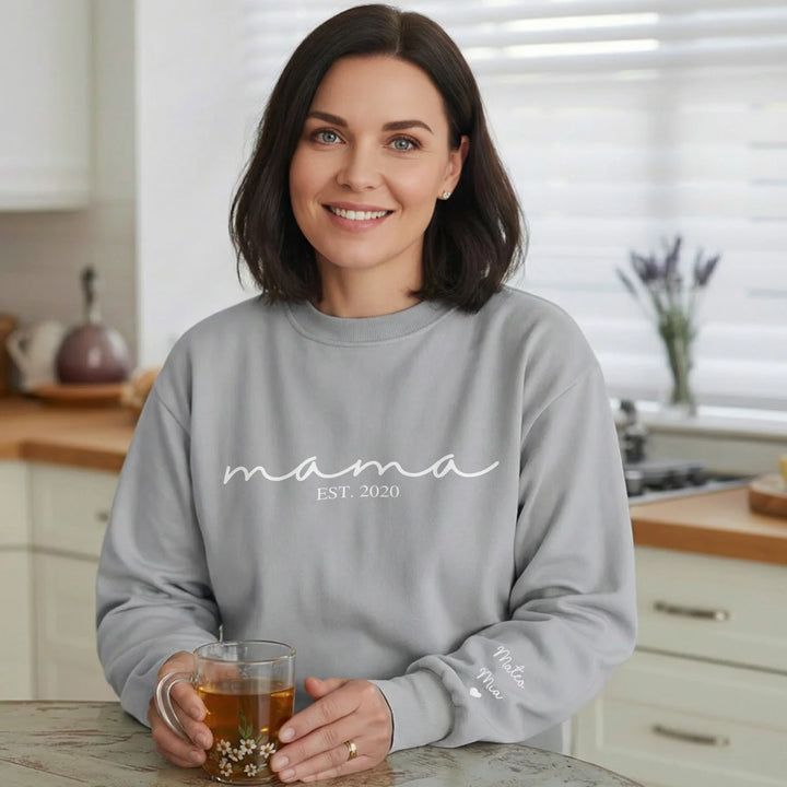 Personalized "Mama Cursive" Sweater with Sleeve Print