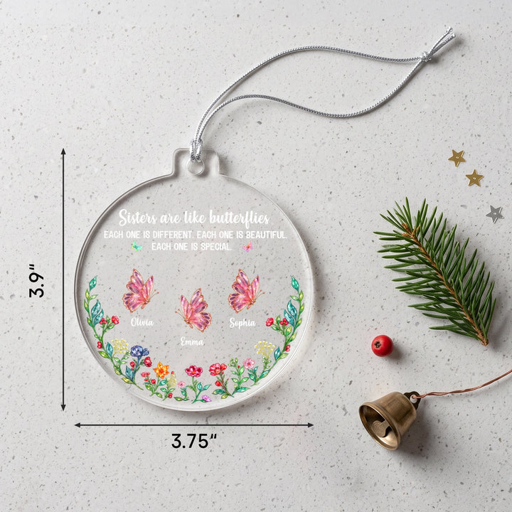 Personalized Christmas Tree Ornament "Sisters are like Butterflies"