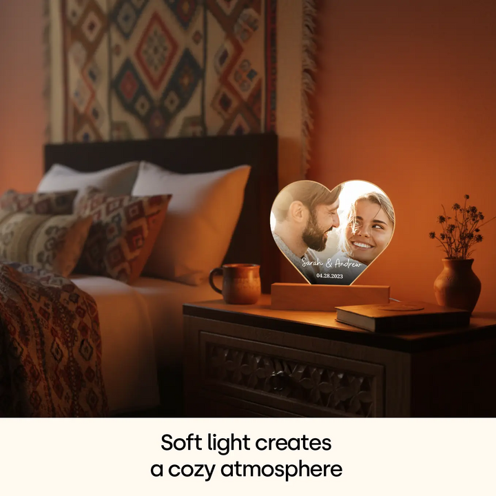 Personalized Heart Acrylic Light "Photo & Text" | Night Light, Décor, Glowlight
