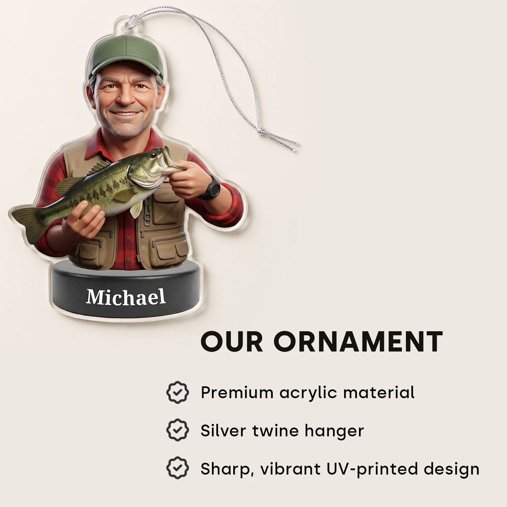 Ornament infographic: premium acrylic, silver twine and a sharp, vibrant UV-printed design