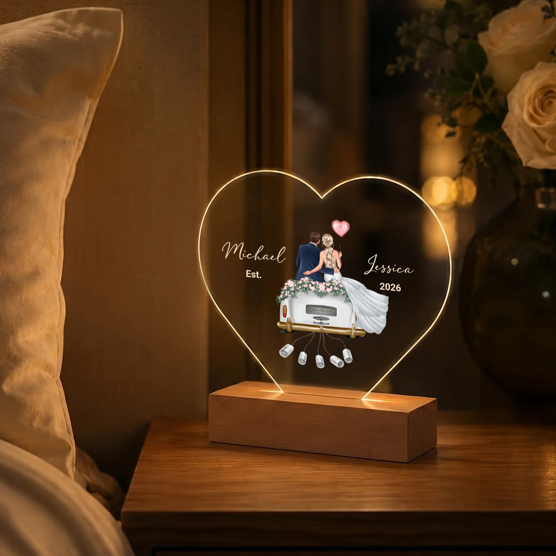 Personalized Heart Acrylic Light "Just Married" | Night Light, Decor Light, Glowlight