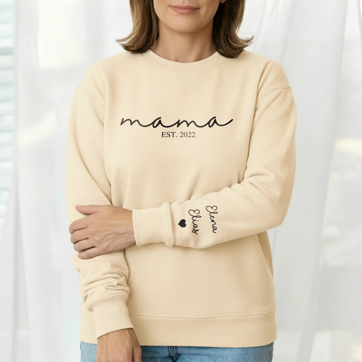 Personalized "Mama Cursive" Sweater with Sleeve Print