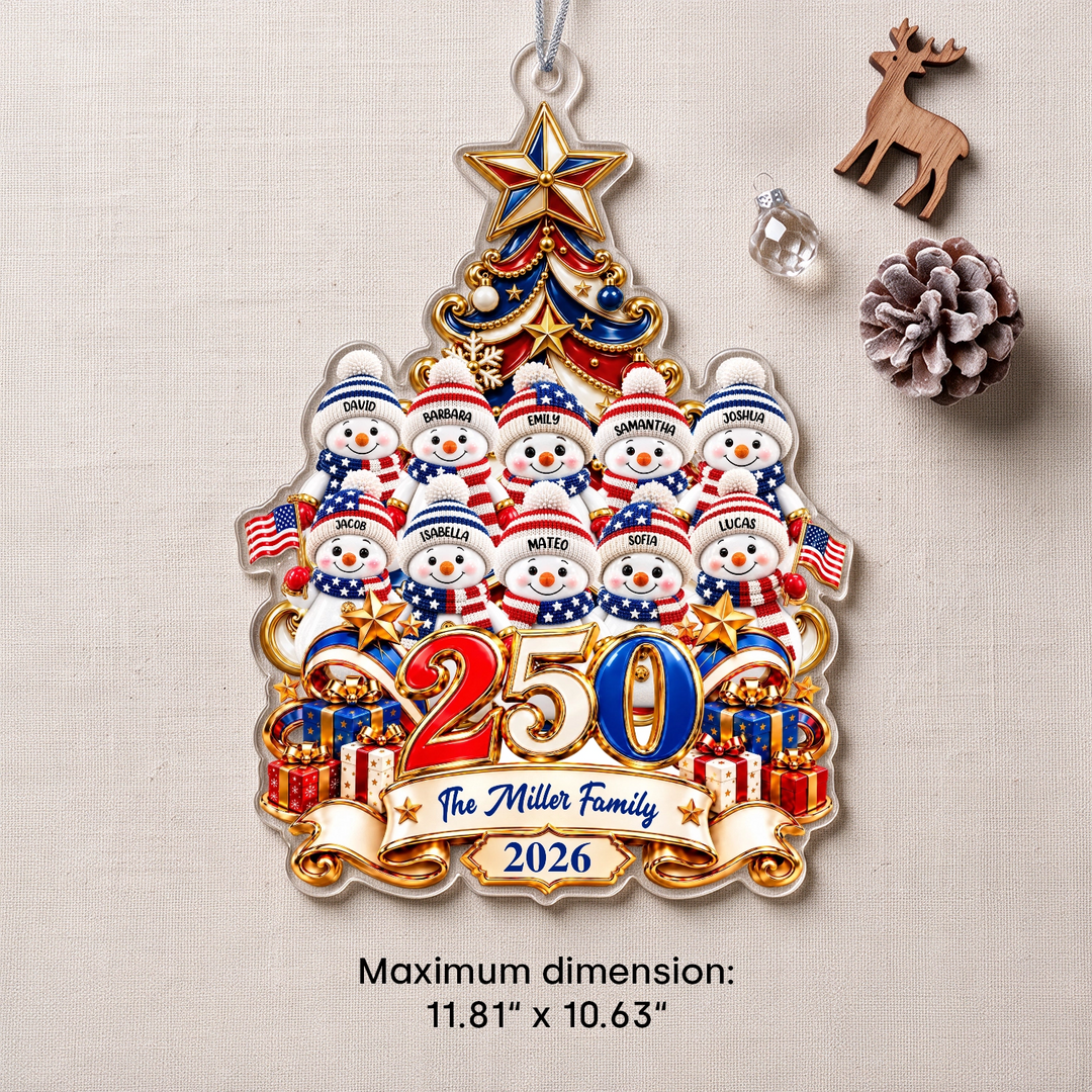 Snowman 250 Years ornament size: maximum dimension 11.81" x 10.63"