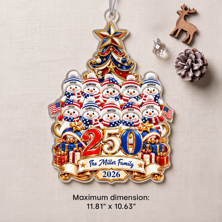 Snowman 250 Years ornament size: maximum dimension 11.81" x 10.63"