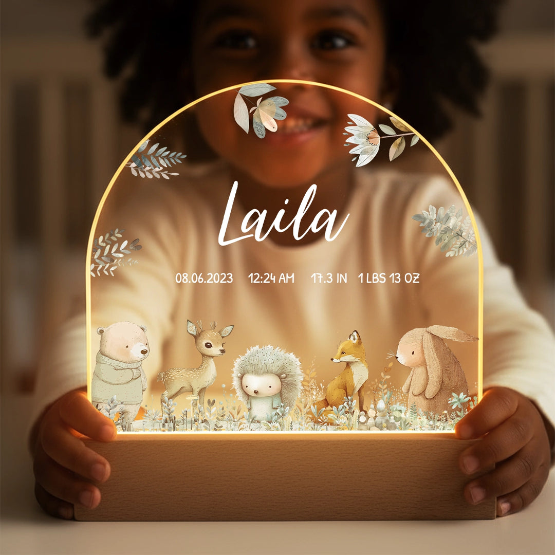 Personalized Night Light "Watercolor Forest Animals"