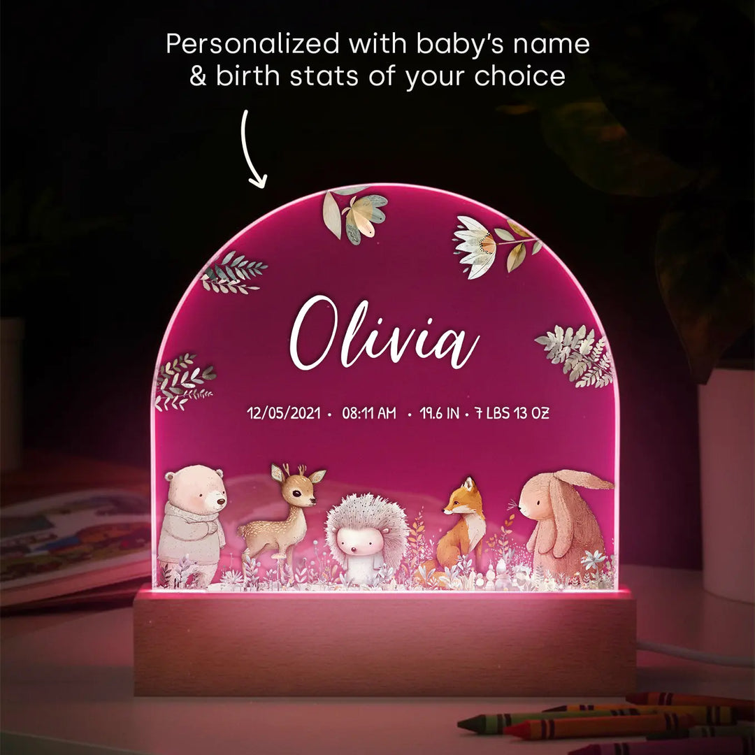 Personalized Night Light "Watercolor Forest Animals"