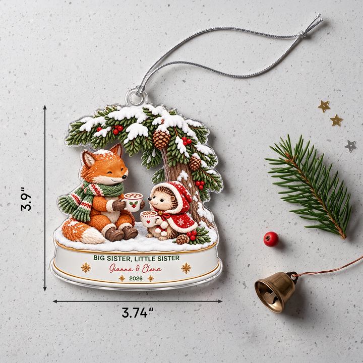 Fox and Hedgehog ornament size: 3.9" high and 3.74" wide