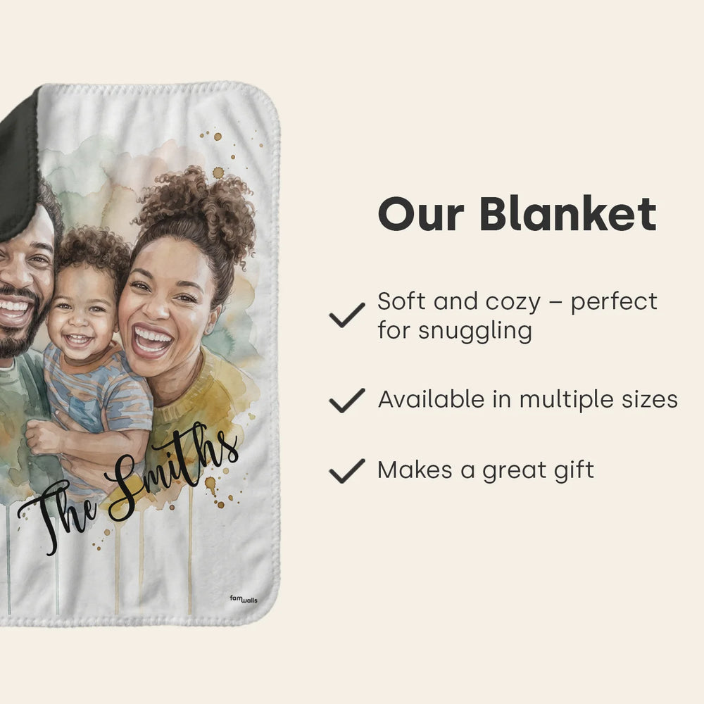 Infographic family watercolor blanket: soft and cozy, multiple sizes, great gift