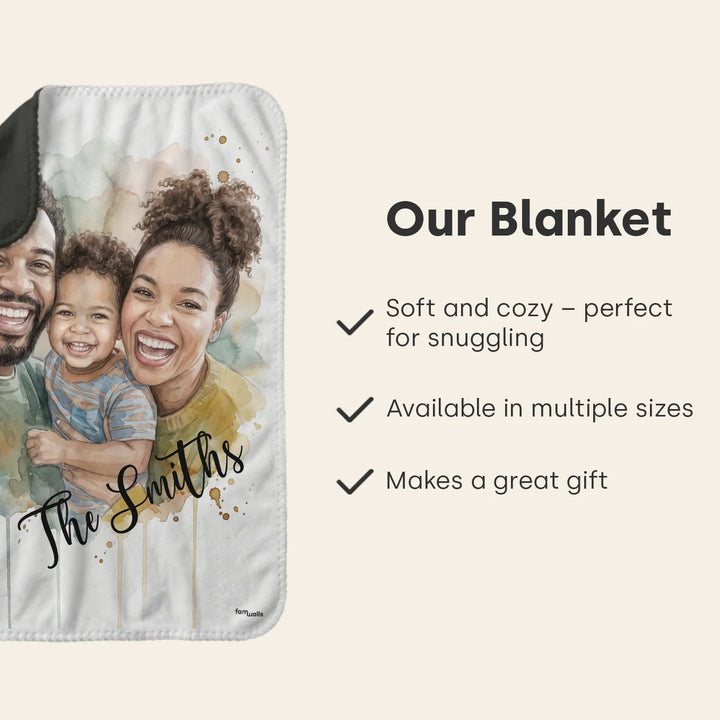 Infographic family watercolor blanket: soft and cozy, multiple sizes, great gift