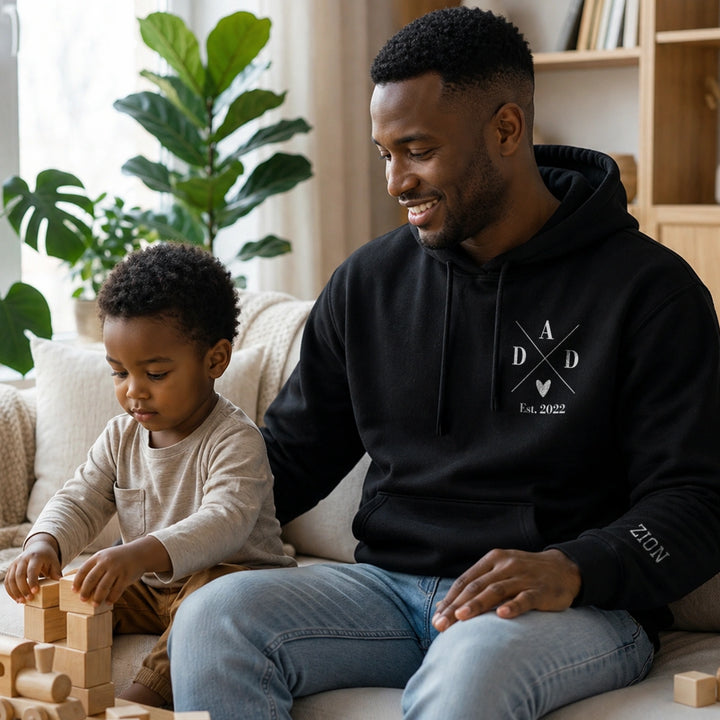 Personalized Hoodie "PAPA Cross" with Sleeve Print