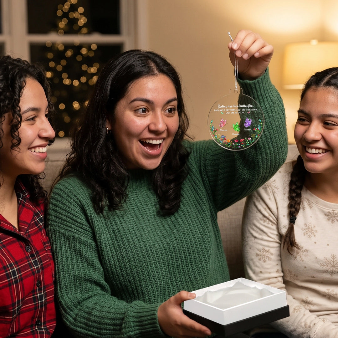 Personalized Christmas Tree Ornament "Sisters are like Butterflies"