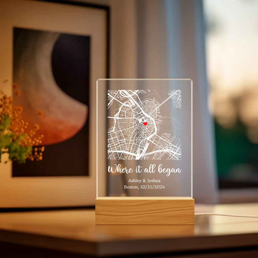 Personalized Acrylic Light "Place of the Heart" | Night Light, Decorative Light, Glowlight