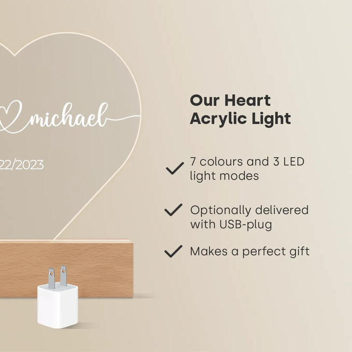 Personalized Heart Glowlight "Name & Date"