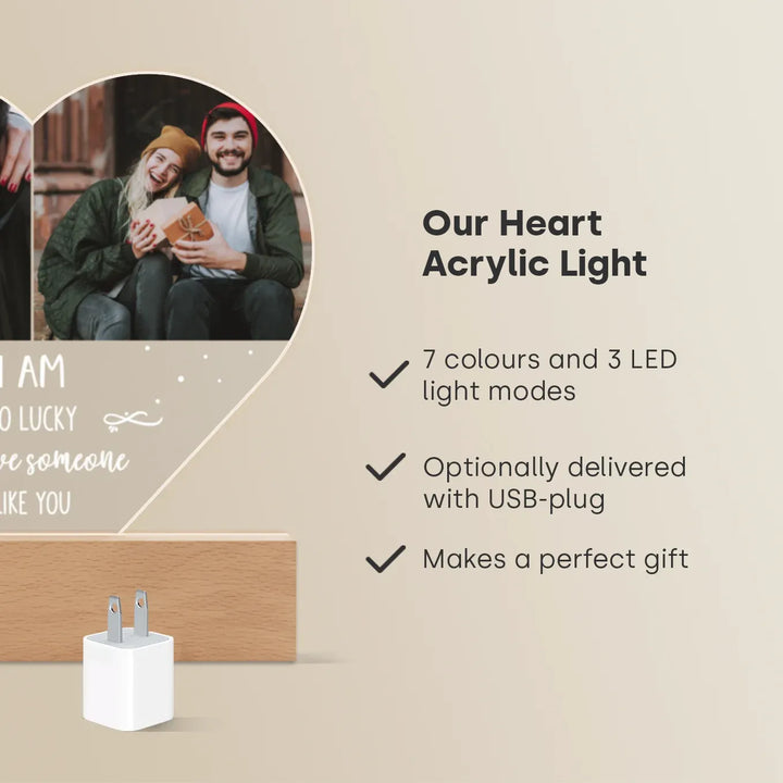 Personalized Heart Acrylic Light "Photo & Text" | Night Light, Decorative Light