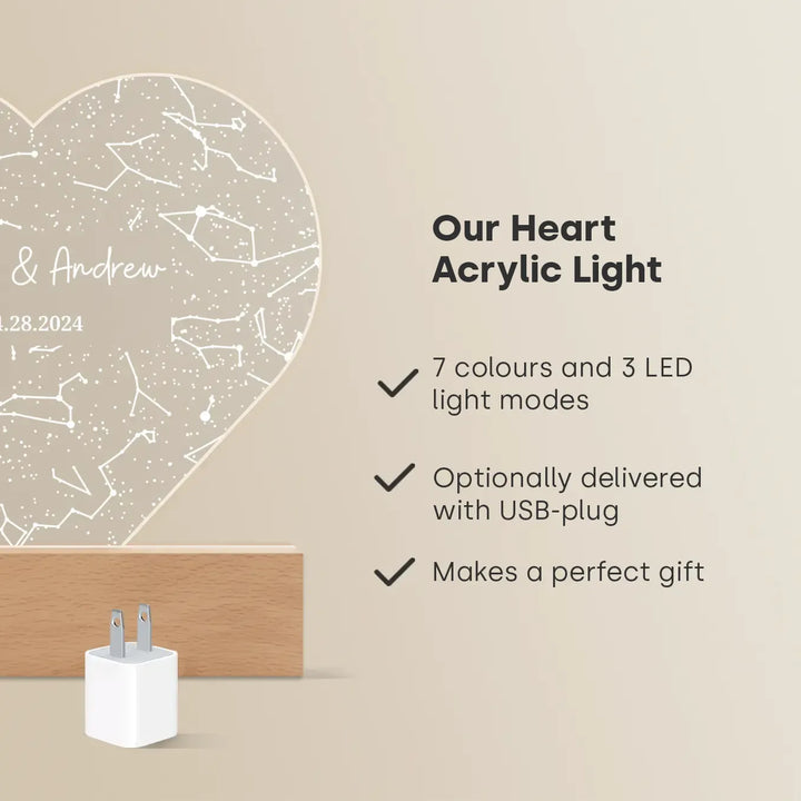 Personalized Heart Acrylic Light "Star Map"