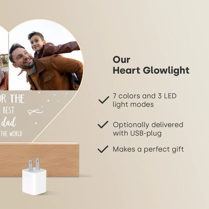 Personalized Heart Acrylic Light "Photos & Text" | Night Light, Deco Light, Glowlight | DAD