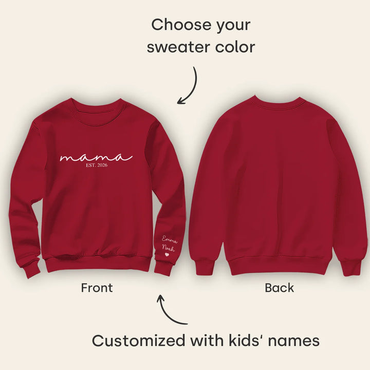 Personalized "Mama Cursive" Sweater with Sleeve Print