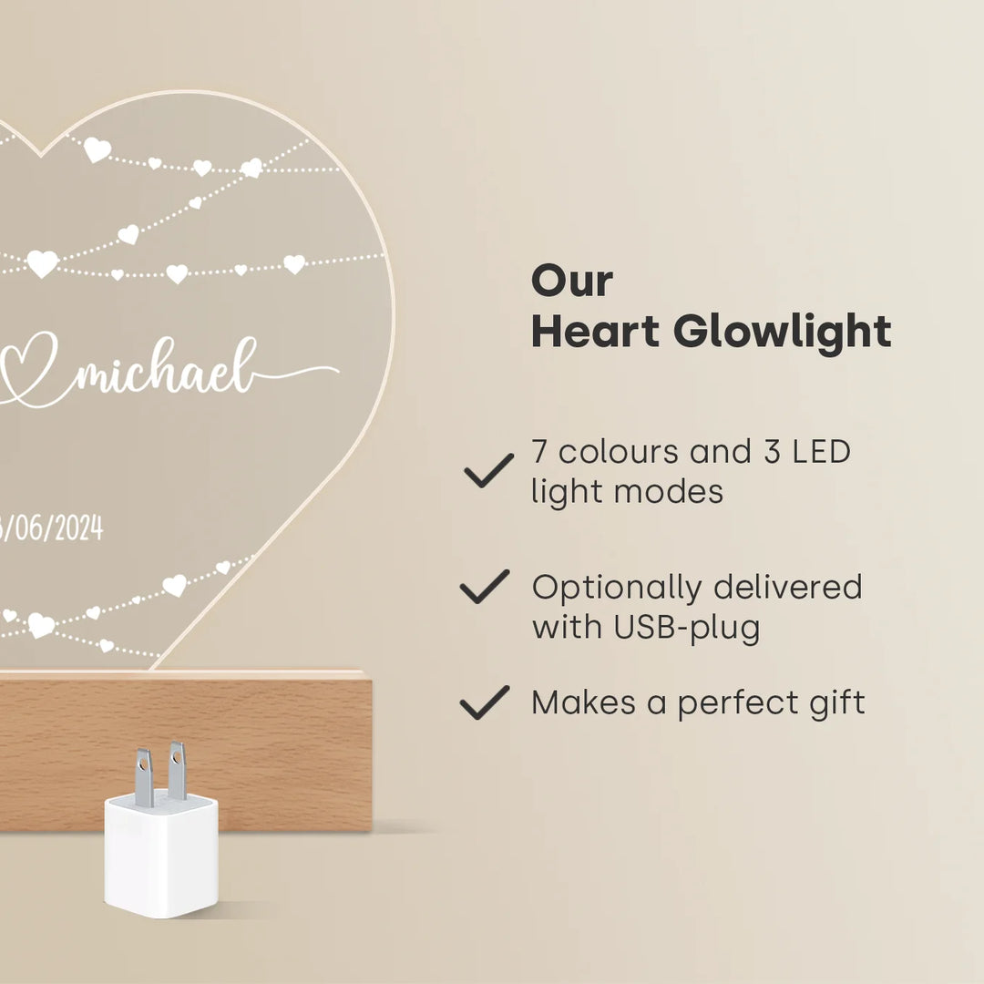 Personalized Acrylic Heart Light  "Name & Date"