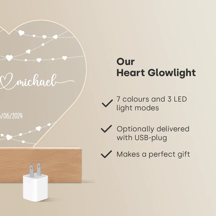 Personalized Acrylic Heart Light  "Name & Date"