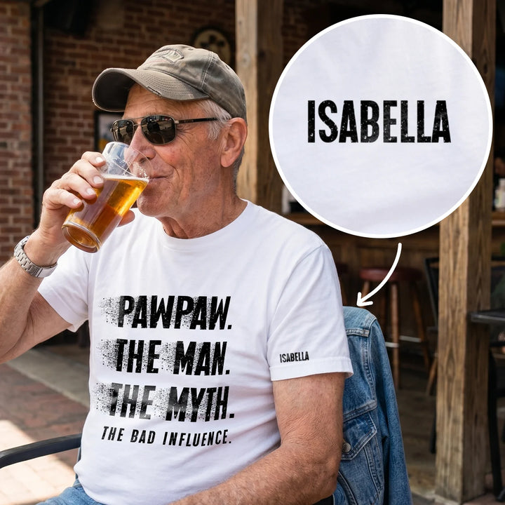 Personalized T‑Shirt "Bad Influence Grandpa" with Sleeve Print