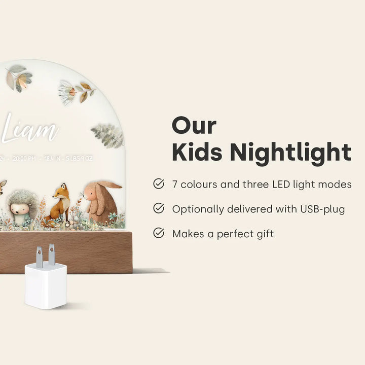 Personalized Night Light "Watercolor Forest Animals"